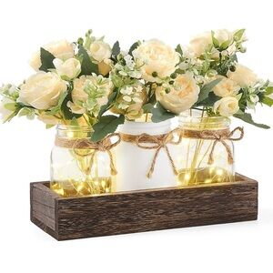 Elegant Cream Faux Floral Arrangement with LED Lights